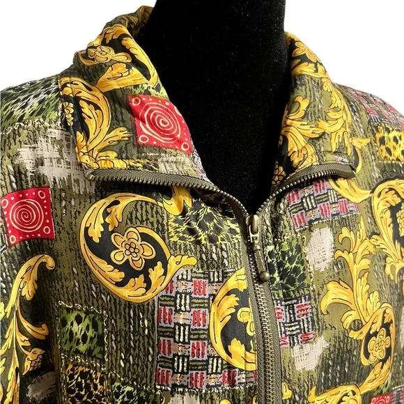 Vintage EVR Baroque Print Silk Bomber Jacket L - Picture 4 of 11